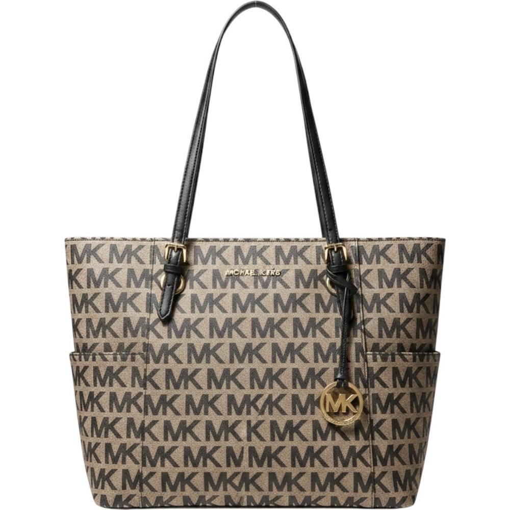 Michael Kors Jet Set Travel Tote Women Large Brown Excellent Signature Monogram